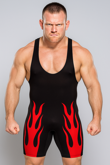 Wrestling Singlet, Stretchable, Red Fire Style, Customized Colors,