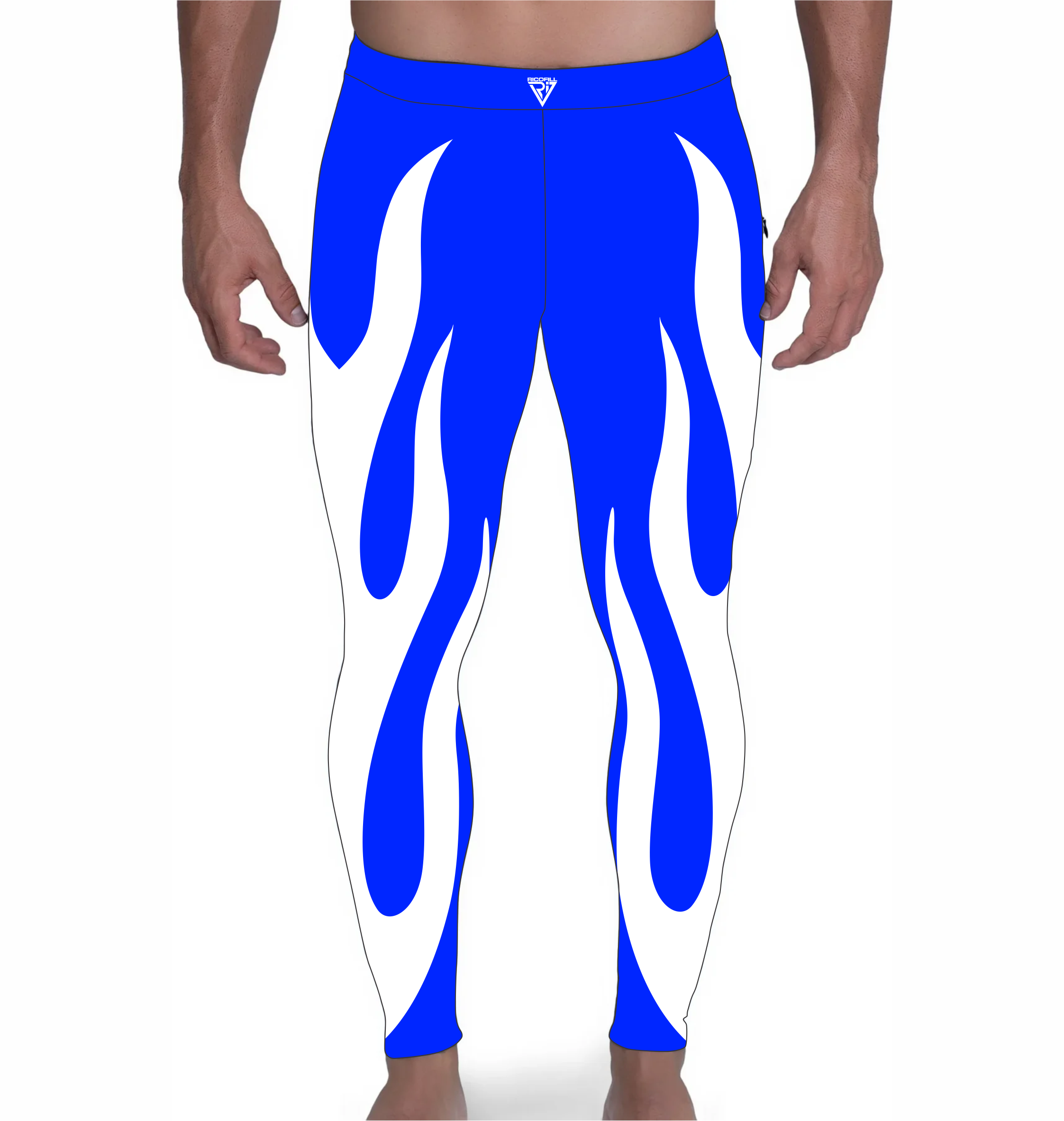 Pro wrestling tights,Blue and White Fire Style,  Stretchable and Customized Colors