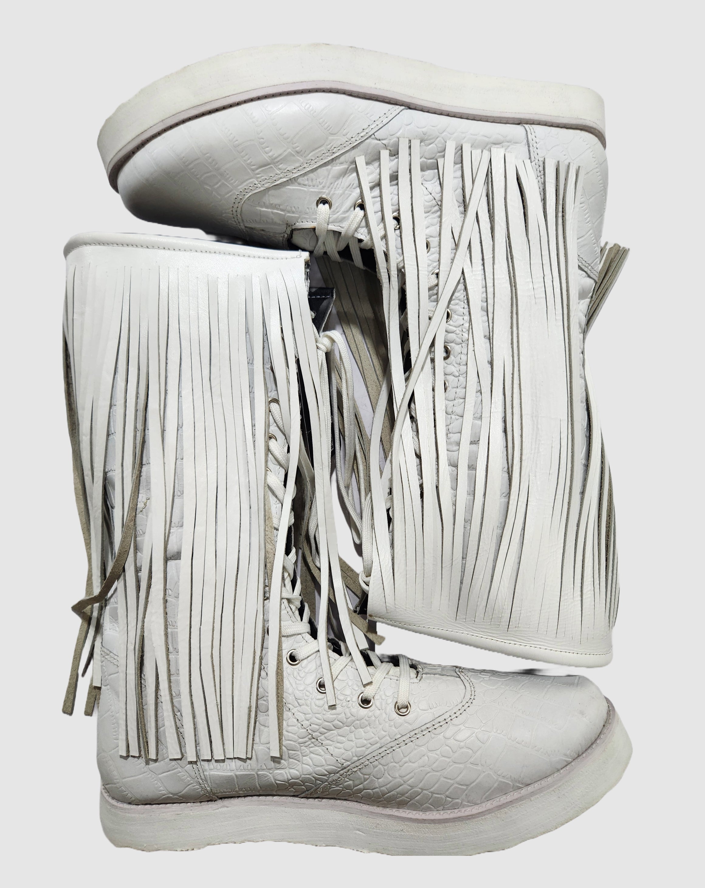 Professionele Stoeistewels met lang Leerfranjes, Handgemaak, 100% Oorspronklike Leer