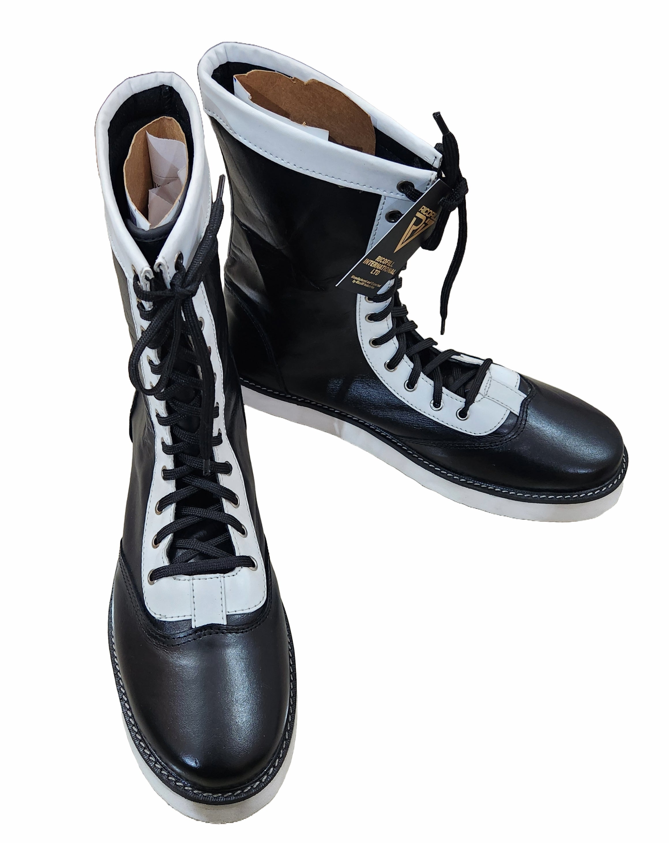 Pro Wrestling Boots, Low Cut, 100% Original leather, Handmade,  Black with white trim