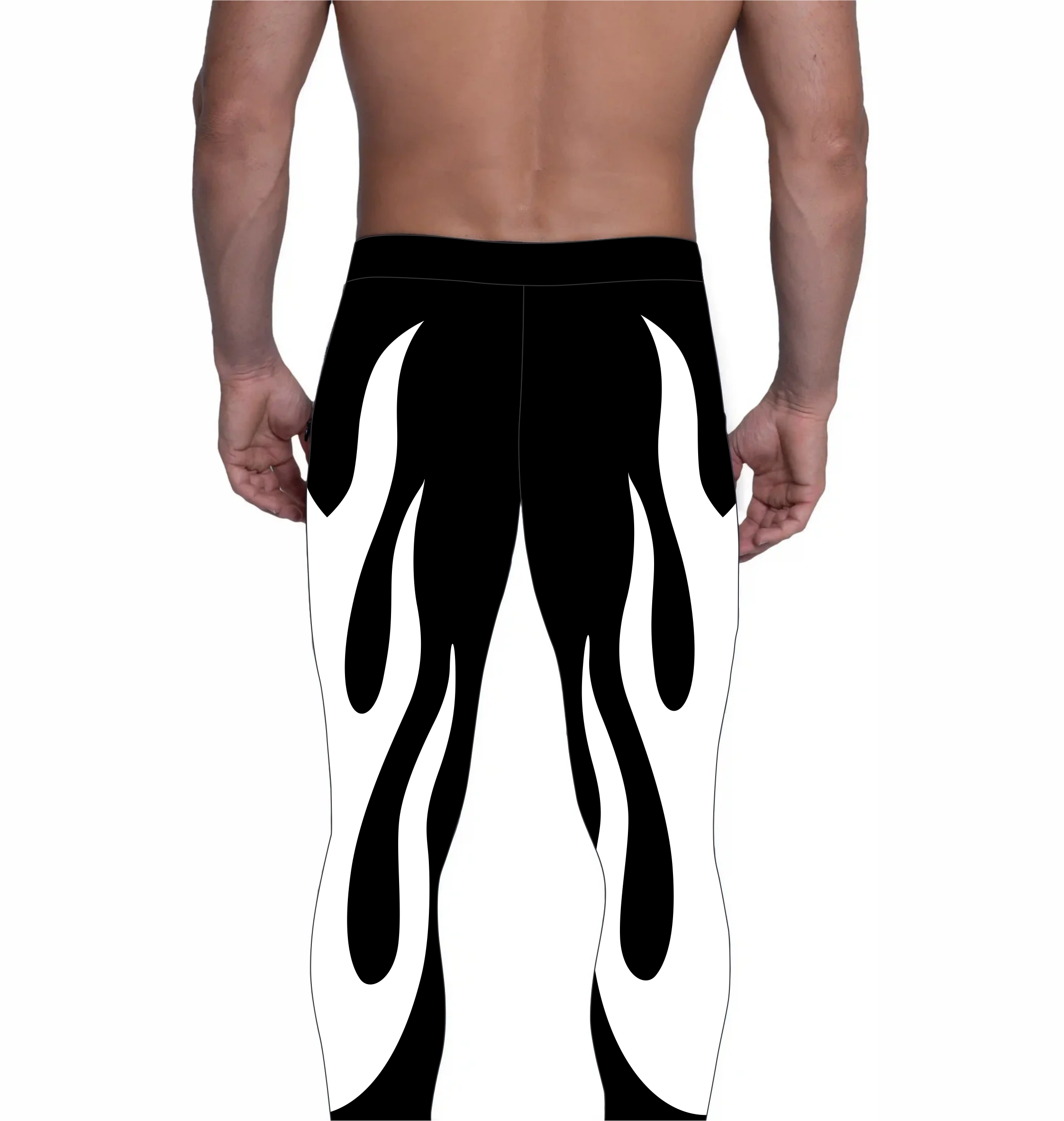 Wrestling Tights Black, White Fire Style, Stretchable and Customized Colors