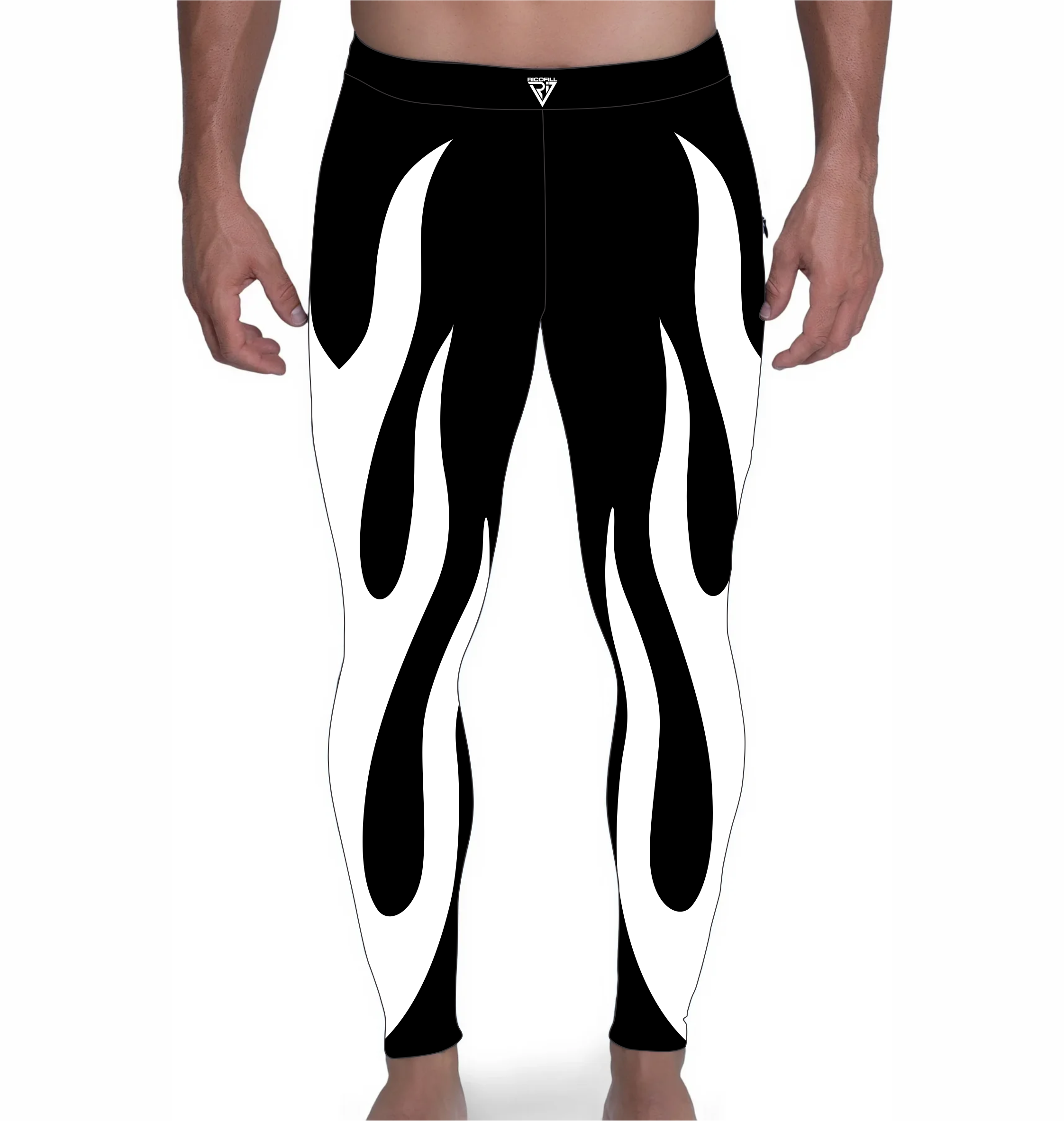 Wrestling Tights Black, White Fire Style, Stretchable and Customized Colors