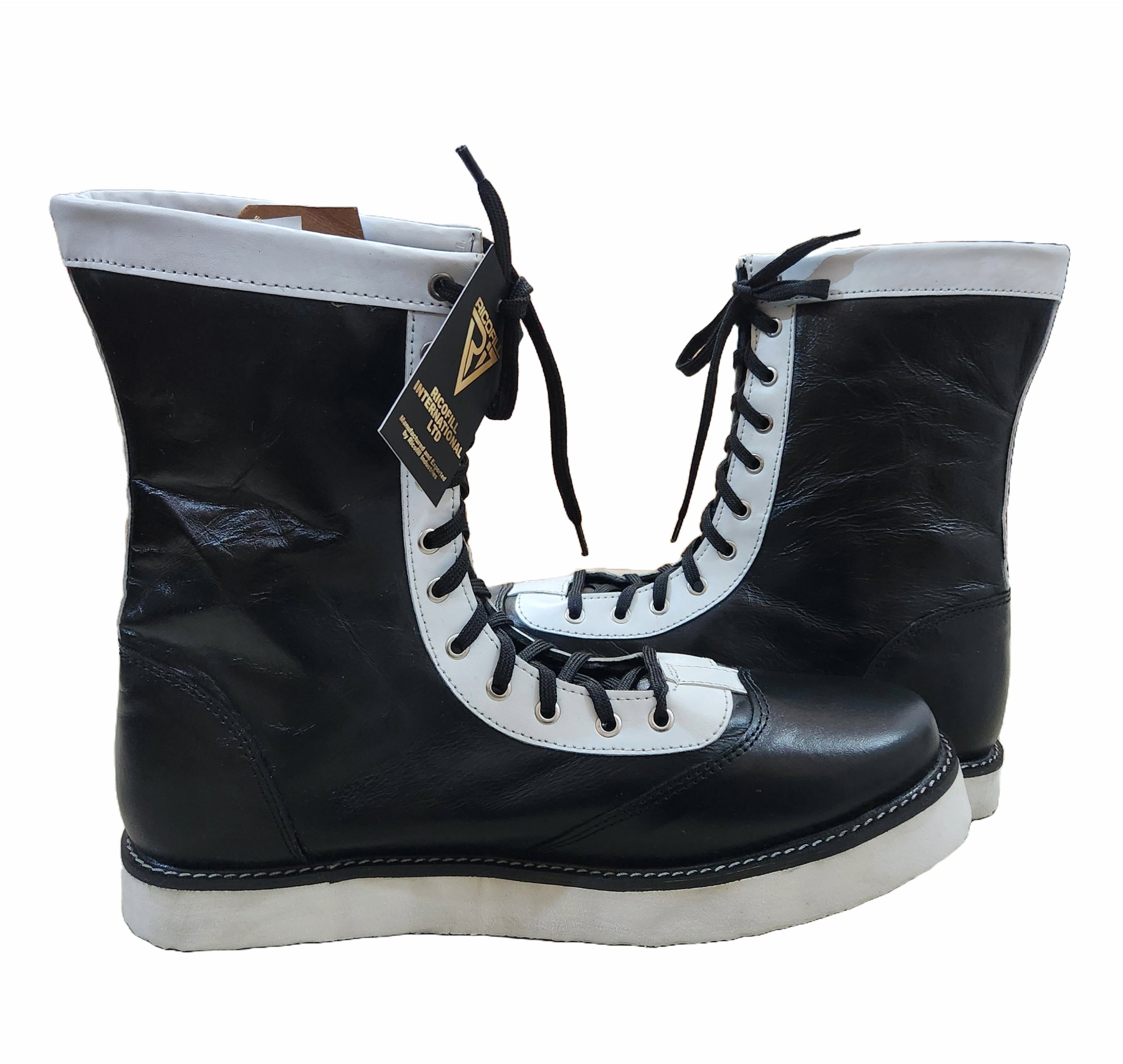 Pro Wrestling Boots, Low Cut, 100% Original leather, Handmade,  Black with white trim