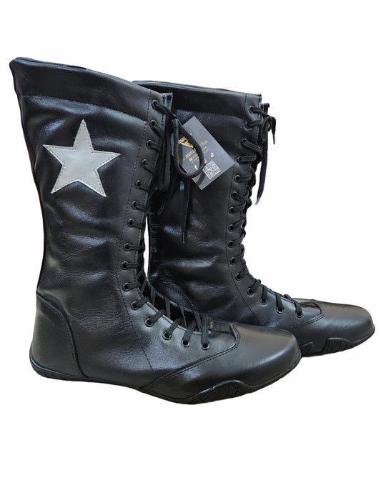 Pro Wrestling Boots, Flat Sole, Handmade, 100% Original Leather, Black Color, Customizable