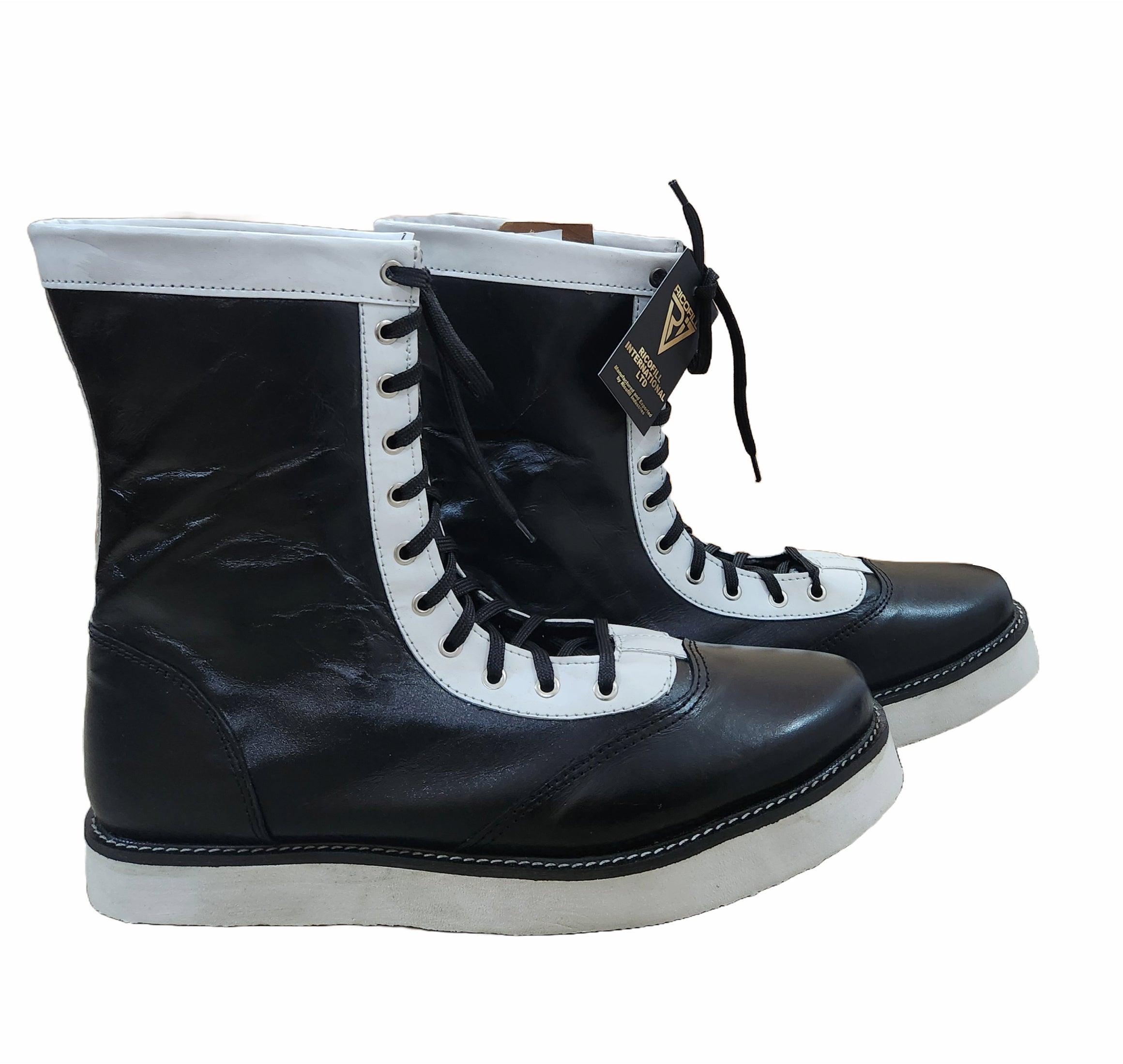 Pro Wrestling Boots, Low Cut, 100% Original leather, Handmade,  Black with white trim