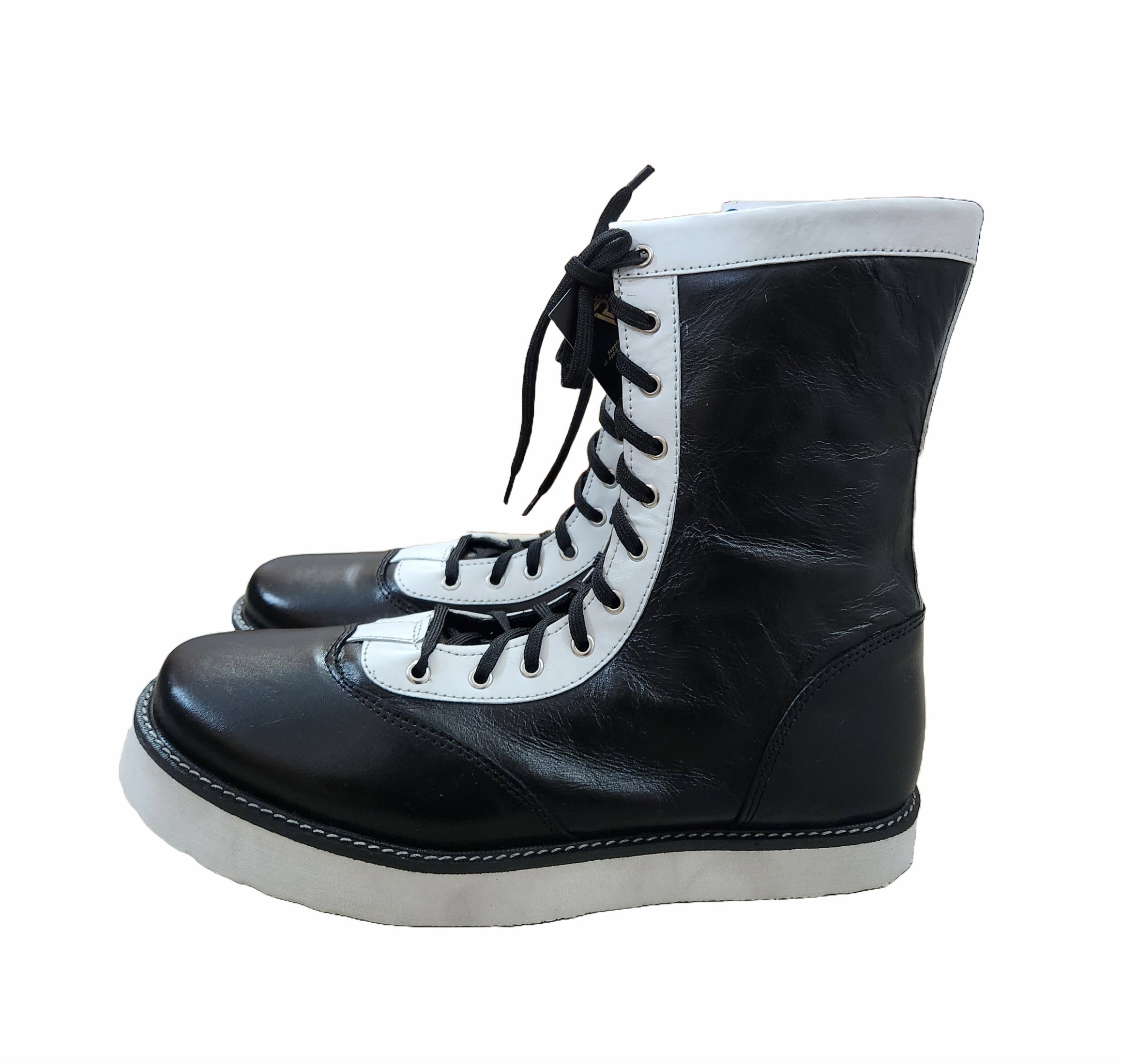 Pro Wrestling Boots, Low Cut, 100% Original leather, Handmade,  Black with white trim