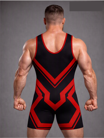 Crimson Vortex Wrestling Singlet – Black & Red Power Edition