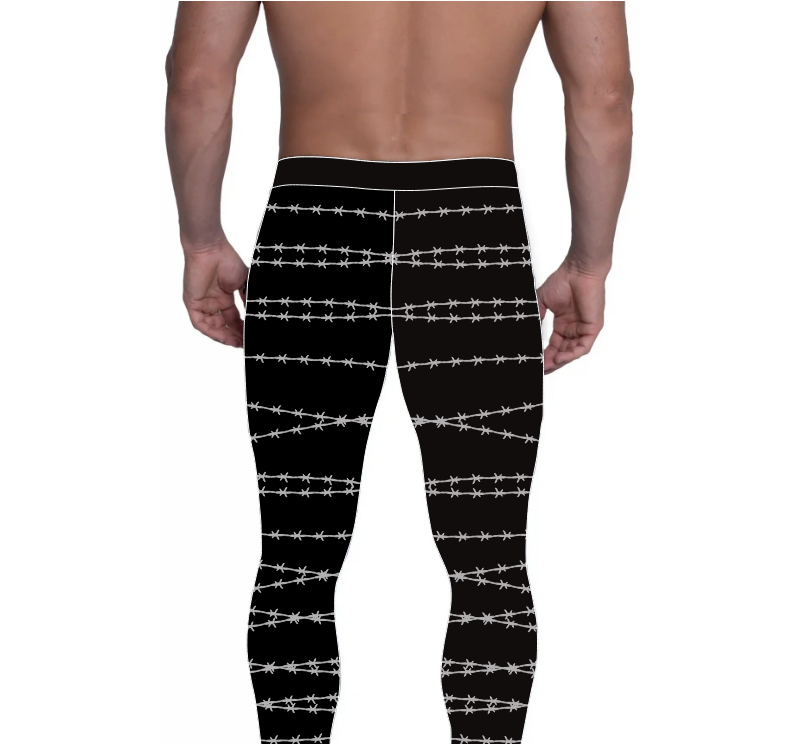 Men's Pro Wrestling Wire Rebellion Tights: Shiny Spandex, Lycra, Black and Silver