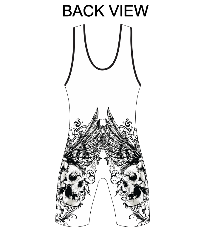 Winged Requiem” Skull Wrestling Singlet – Gothic Angel Design