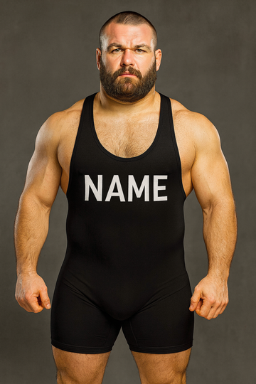 Wrestling Singlet, Stretchable, Black with Name, Customized Colors