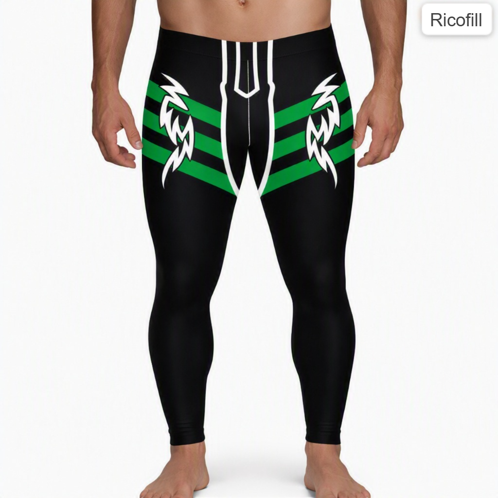 Men's Pro Wrestling Tights: Shiny Spandex, Lycra, Green Pulse design