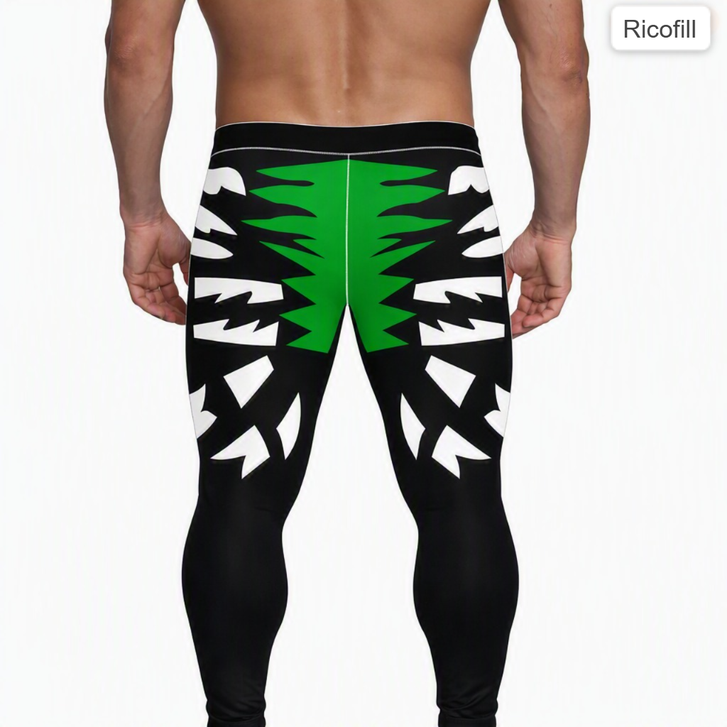 Men's Pro Wrestling Tights: Shiny Spandex, Lycra, Green Pulse design