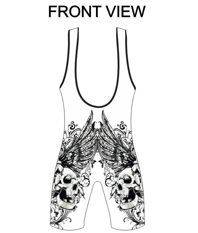 Winged Requiem” Skull Wrestling Singlet – Gothic Angel Design