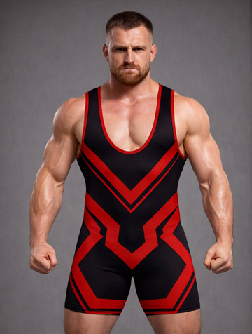 Crimson Vortex Wrestling Singlet – Black & Red Power Edition