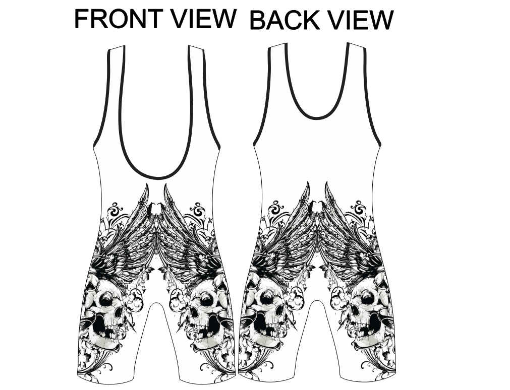 Winged Requiem” Skull Wrestling Singlet – Gothic Angel Design