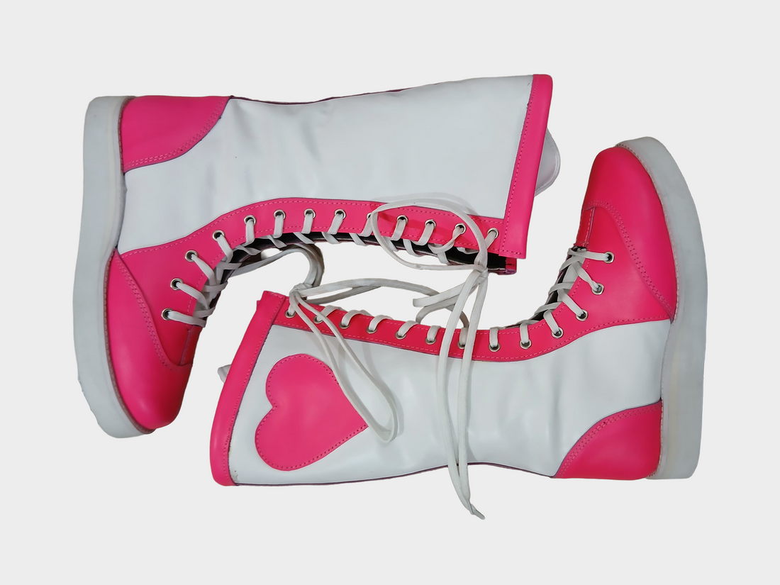 Stoeistewels, Handgemaak, 100% Oorspronklike Leer, Wit & Pienk kleur met Hart