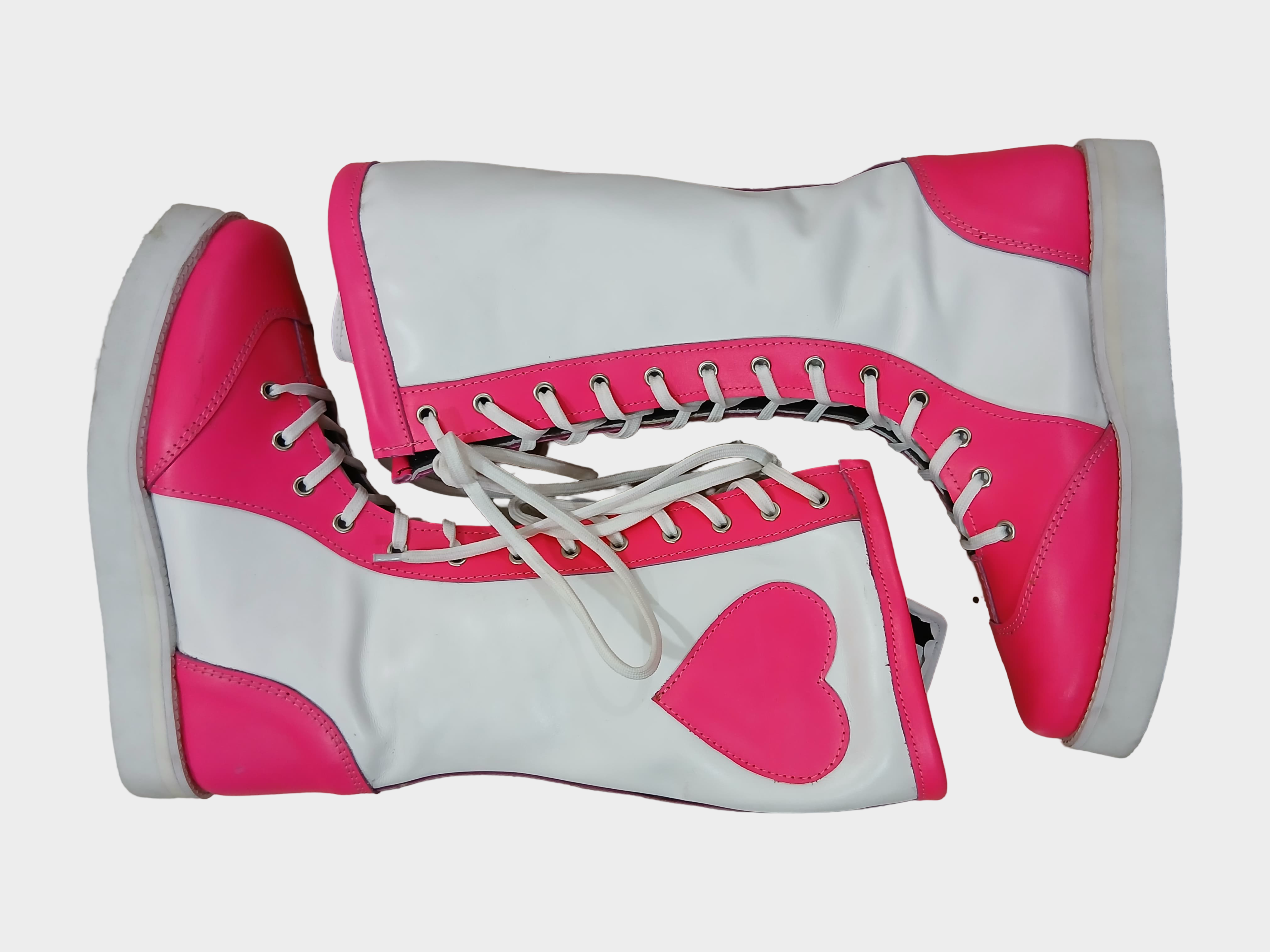 Stoeistewels, Handgemaak, 100% Oorspronklike Leer, Wit & Pienk kleur met Hart