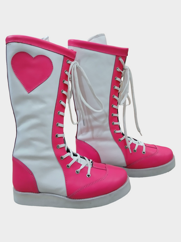 Stoeistewels, Handgemaak, 100% Oorspronklike Leer, Wit & Pienk kleur met Hart