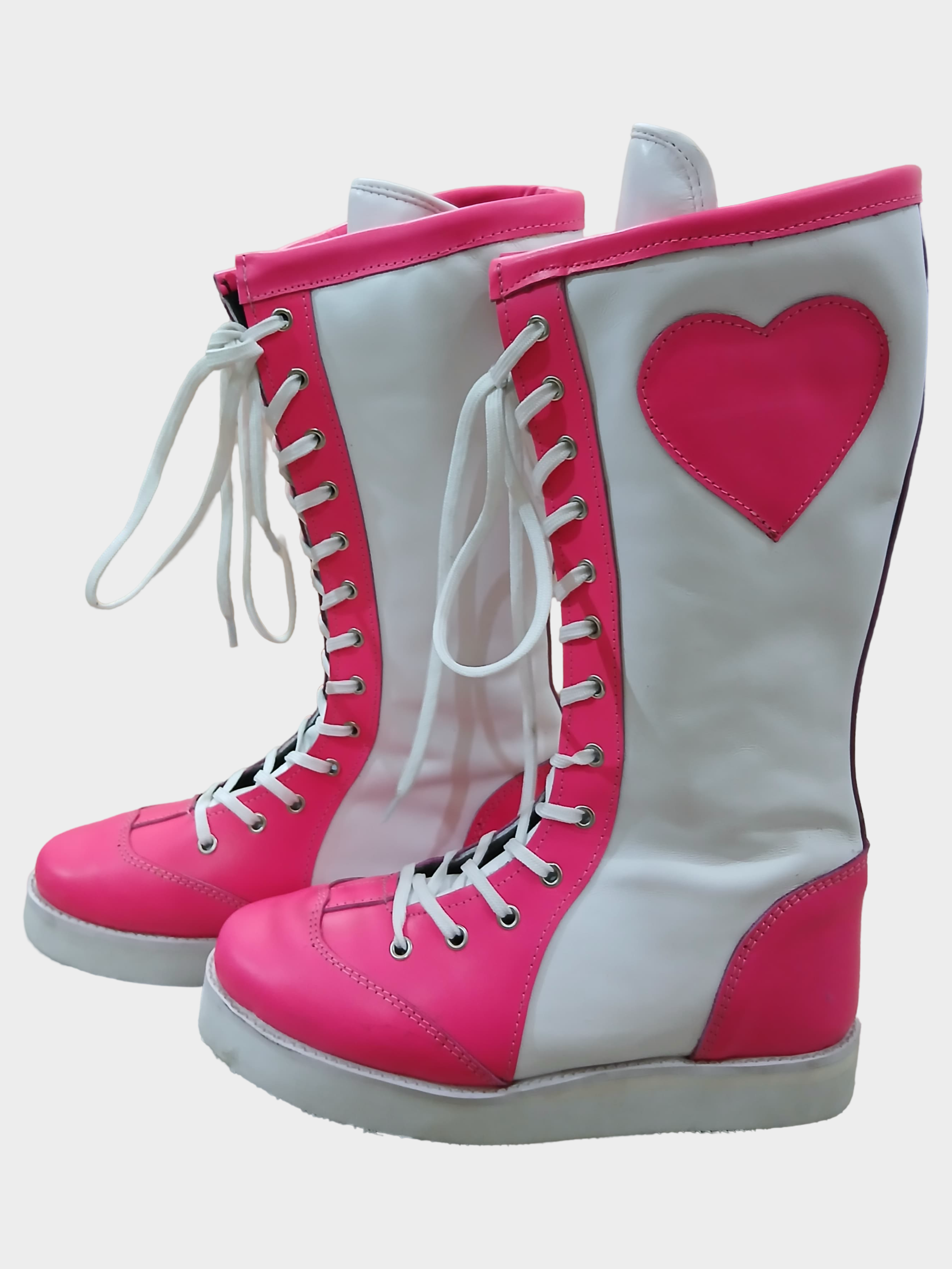 Stoeistewels, Handgemaak, 100% Oorspronklike Leer, Wit & Pienk kleur met Hart