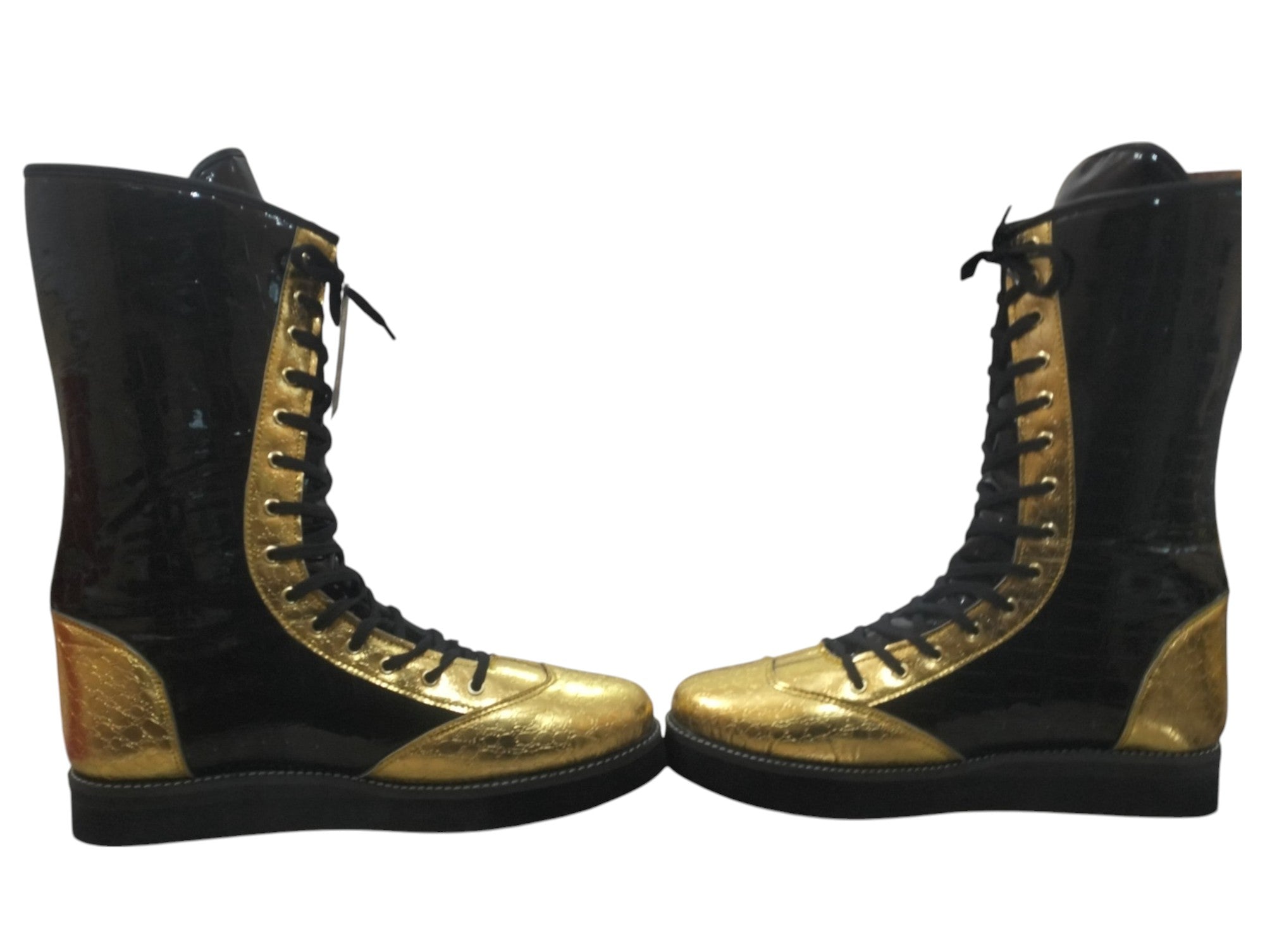 Professionele Stoeistewels, Handgemaak, DX Leer, Goud en swart Crocs-patroon, Aanpasbare kleure