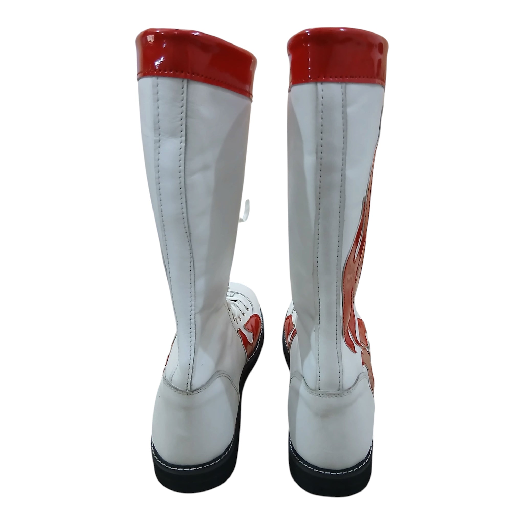 Pro Wrestling Boots, Handmade, 100% Pure Leather, Red Fire Flames, Customizable