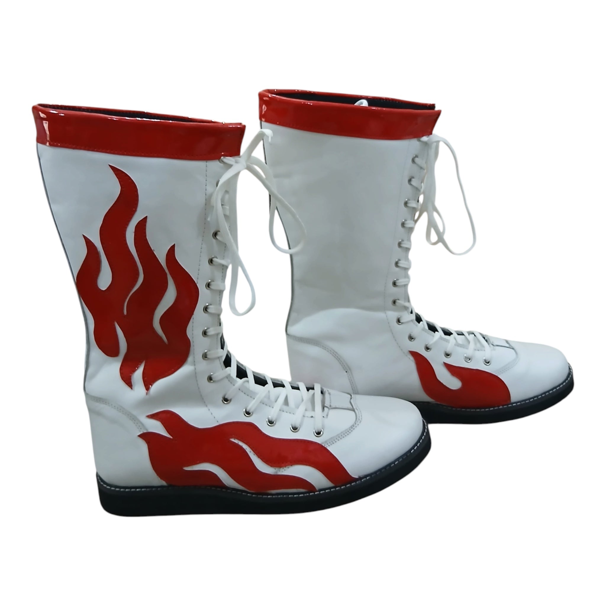 Pro Wrestling Boots, Handmade, 100% Pure Leather, Red Fire Flames, Customizable