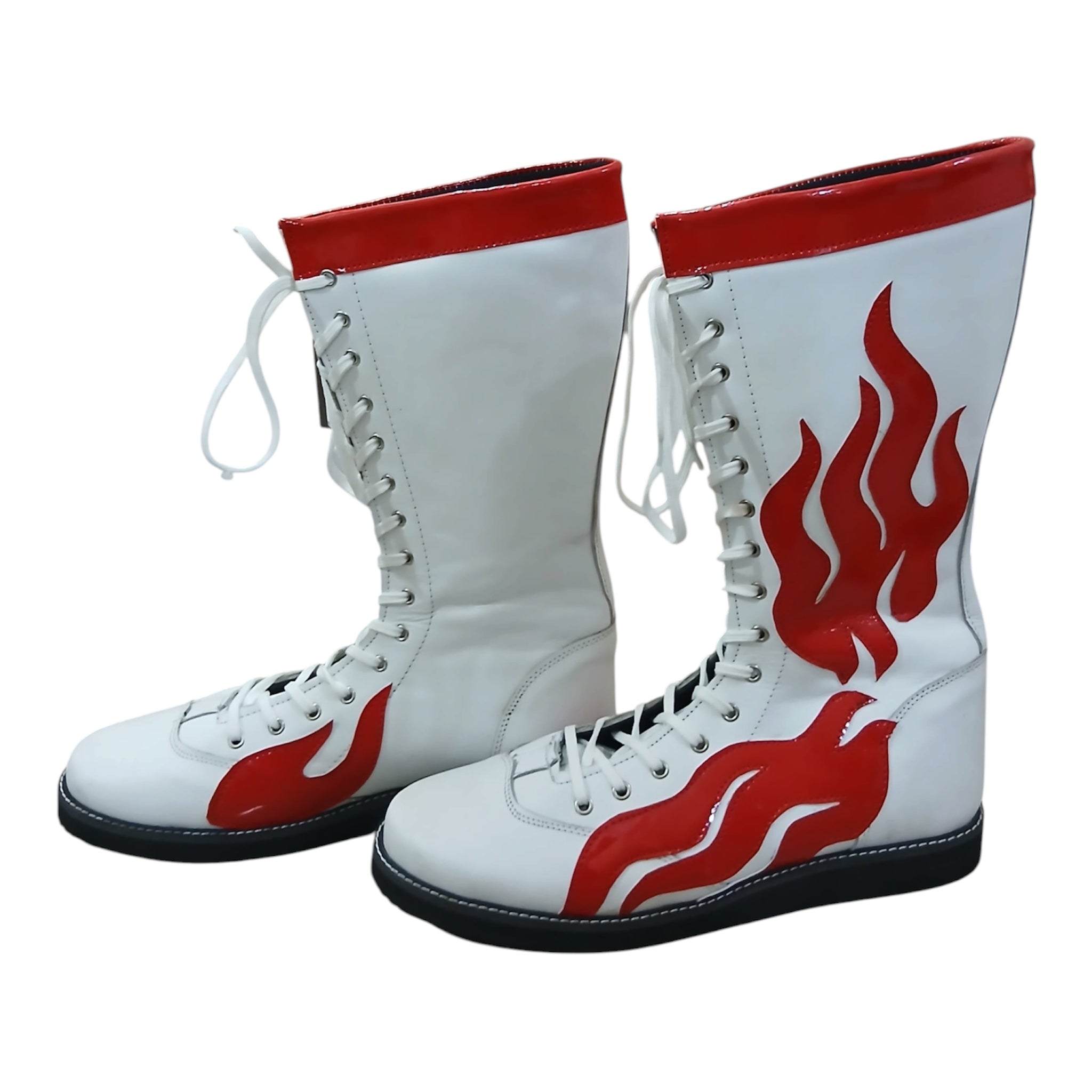 Pro Wrestling Boots, Handmade, 100% Pure Leather, Red Fire Flames, Customizable