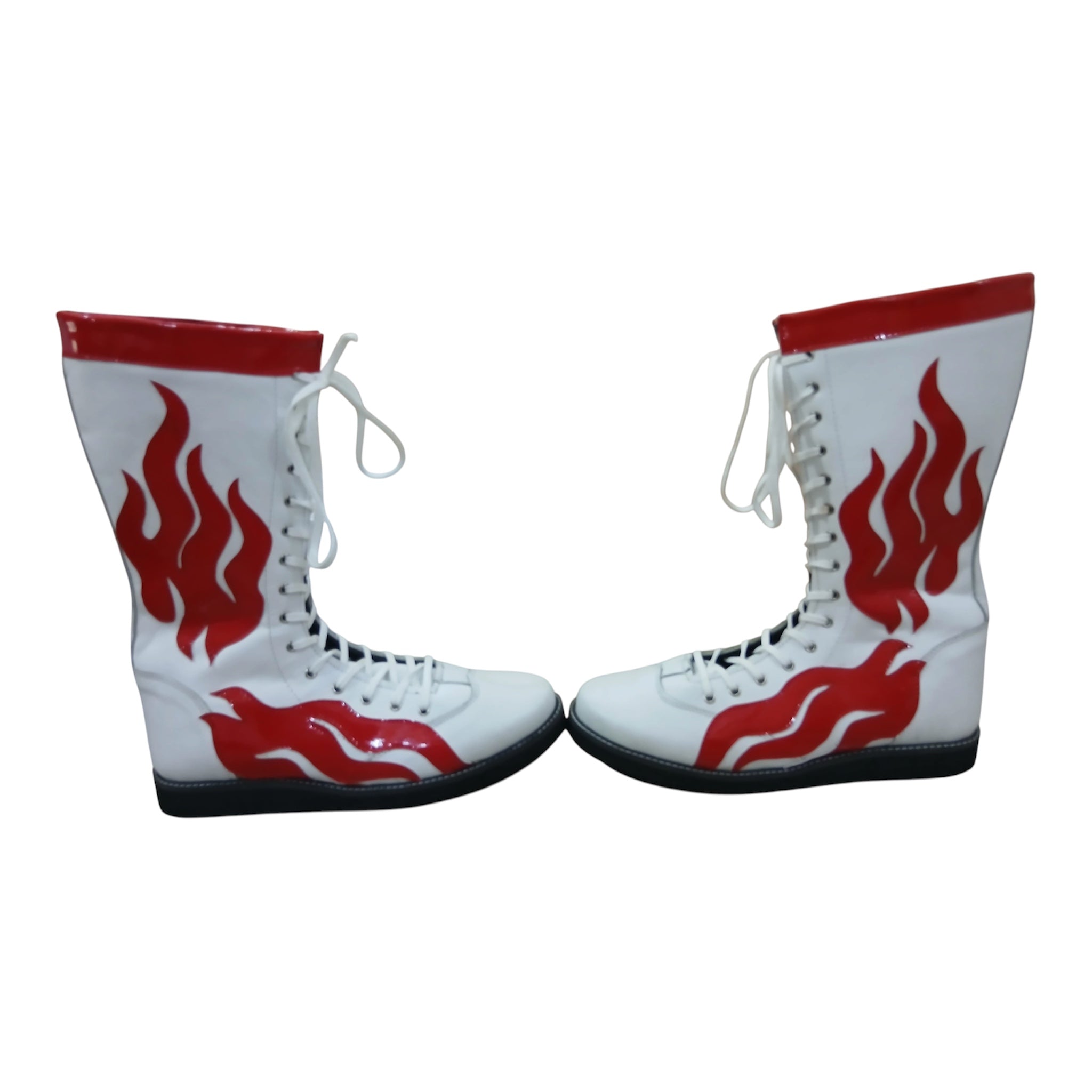 Pro Wrestling Boots, Handmade, 100% Pure Leather, Red Fire Flames, Customizable