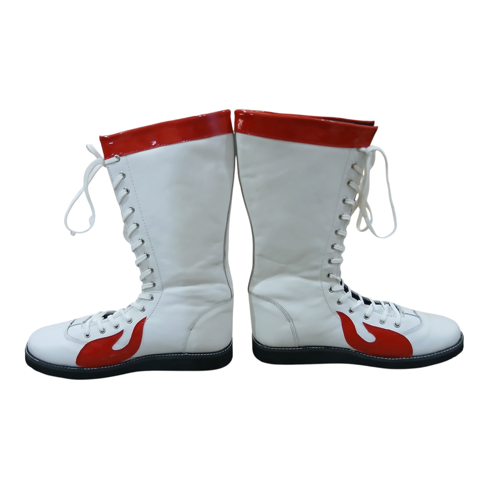 Pro Wrestling Boots, Handmade, 100% Pure Leather, Red Fire Flames, Customizable