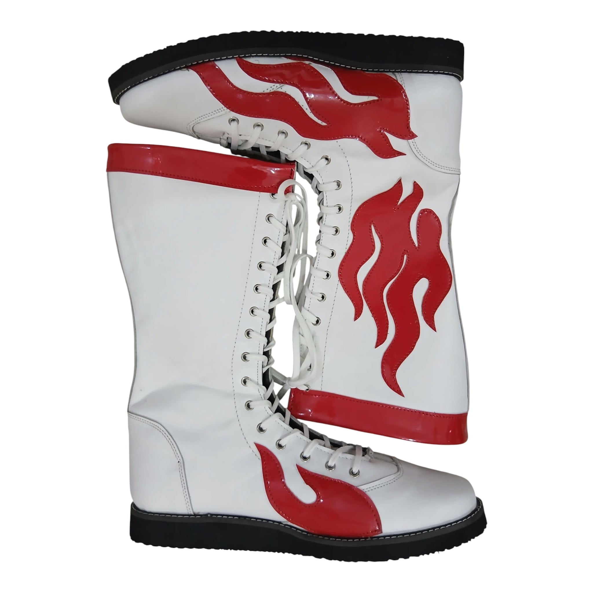 Pro Wrestling Boots, Handmade, 100% Pure Leather, Red Fire Flames, Customizable
