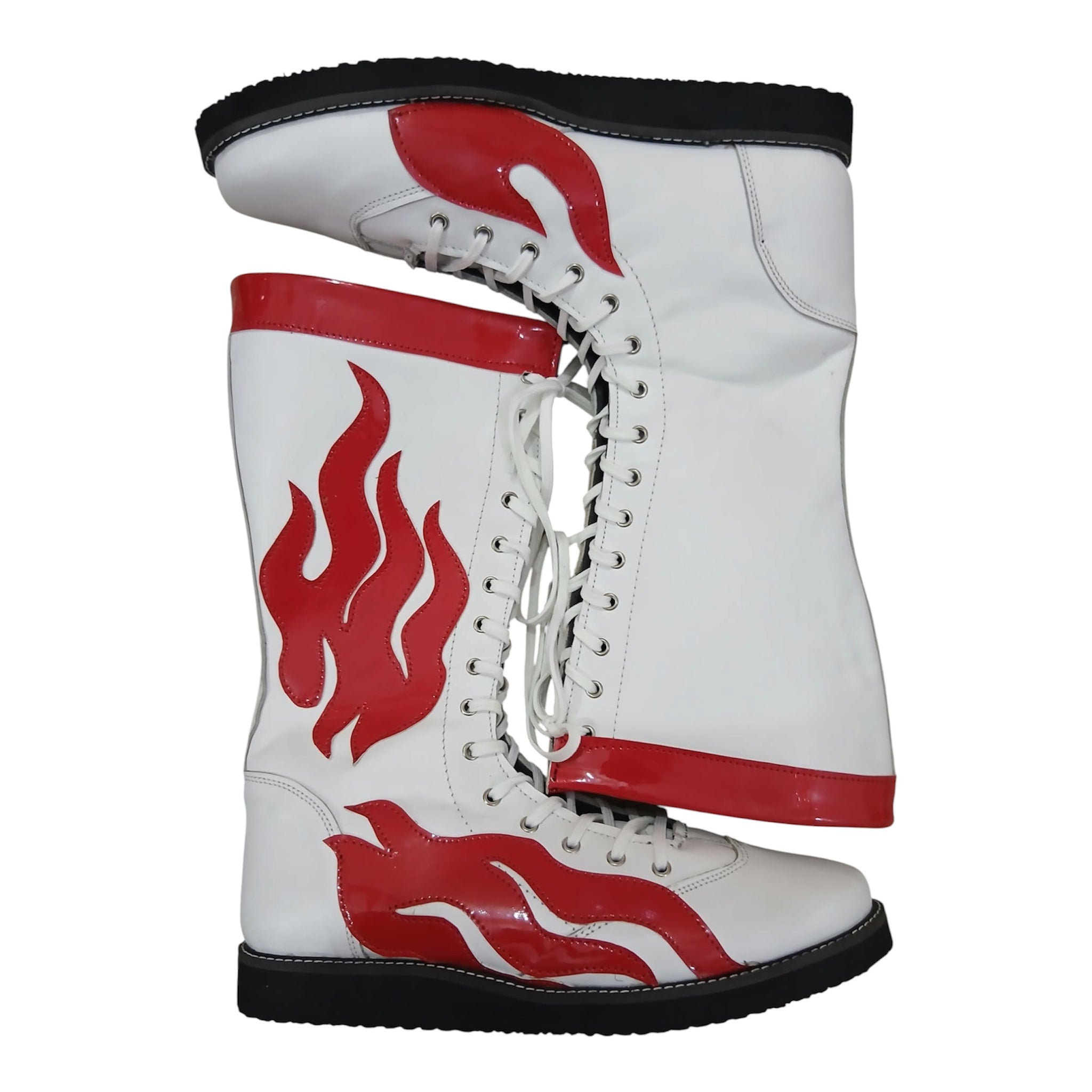 Pro Wrestling Boots, Handmade, 100% Pure Leather, Red Fire Flames, Customizable