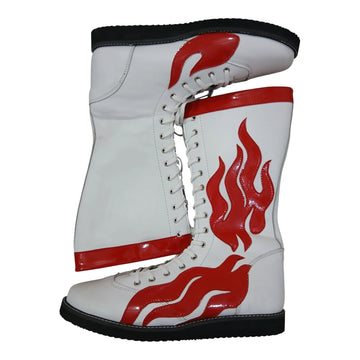 Pro Wrestling Boots, Handmade, 100% Pure Leather, Red Fire Flames, Customizable
