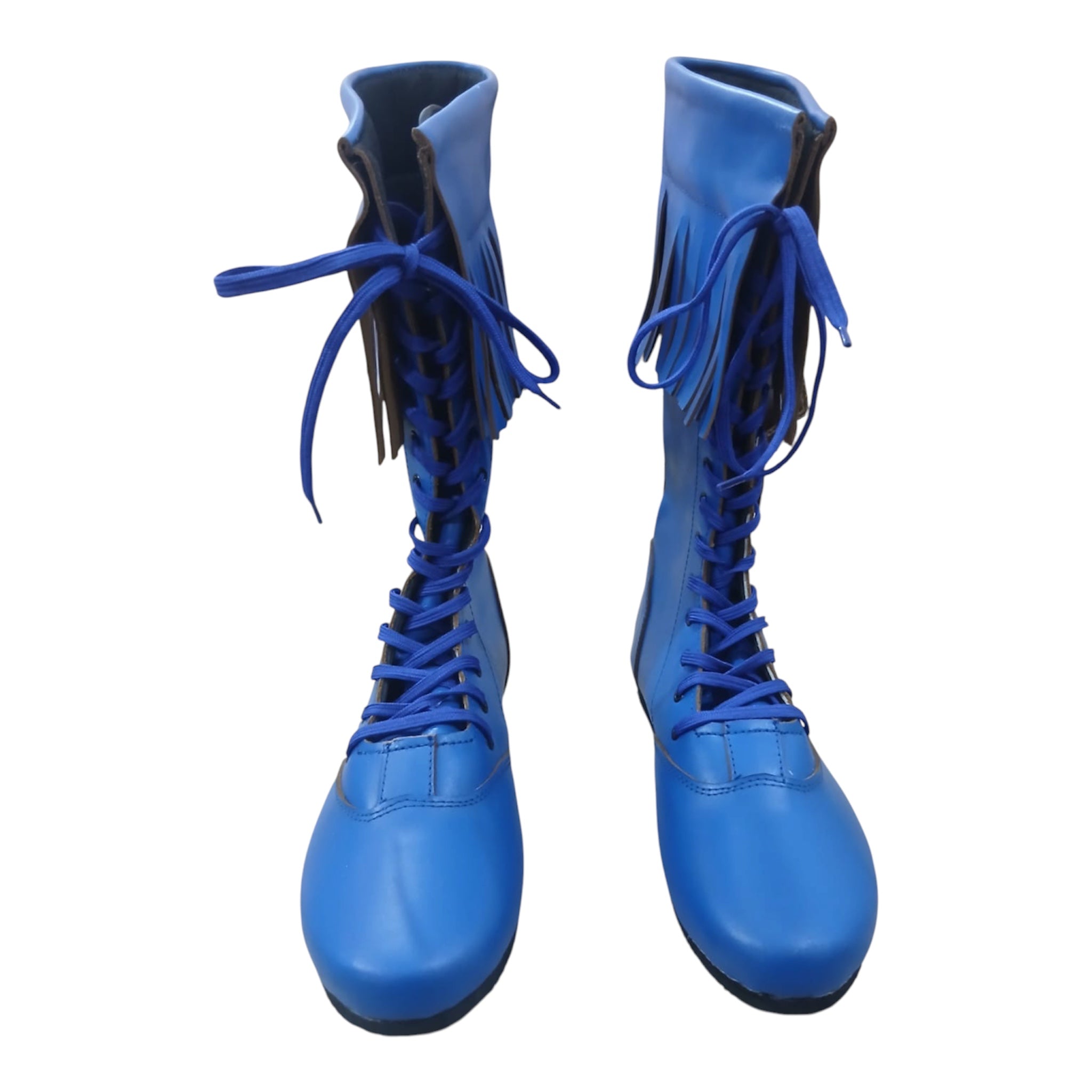 Wrestling Boots with Leather Fringes , Handmade, 100% Original Leather, Blue Color