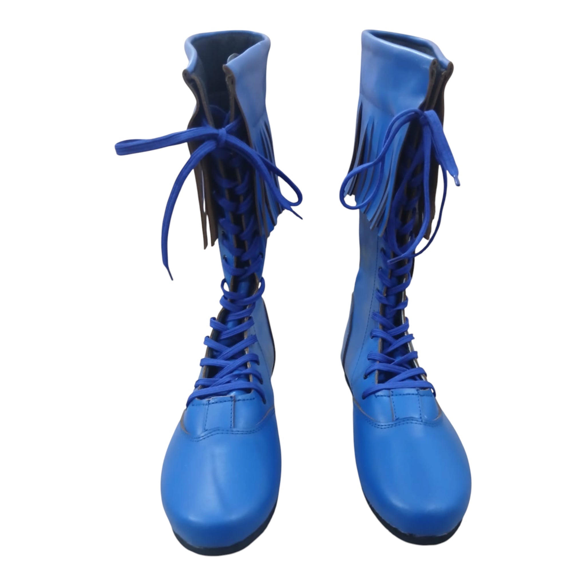 Wrestling Boots with Leather Fringes , Handmade, 100% Original Leather, Blue Color