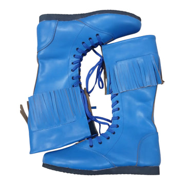 Wrestling Boots with Leather Fringes , Handmade, 100% Original Leather, Blue Color