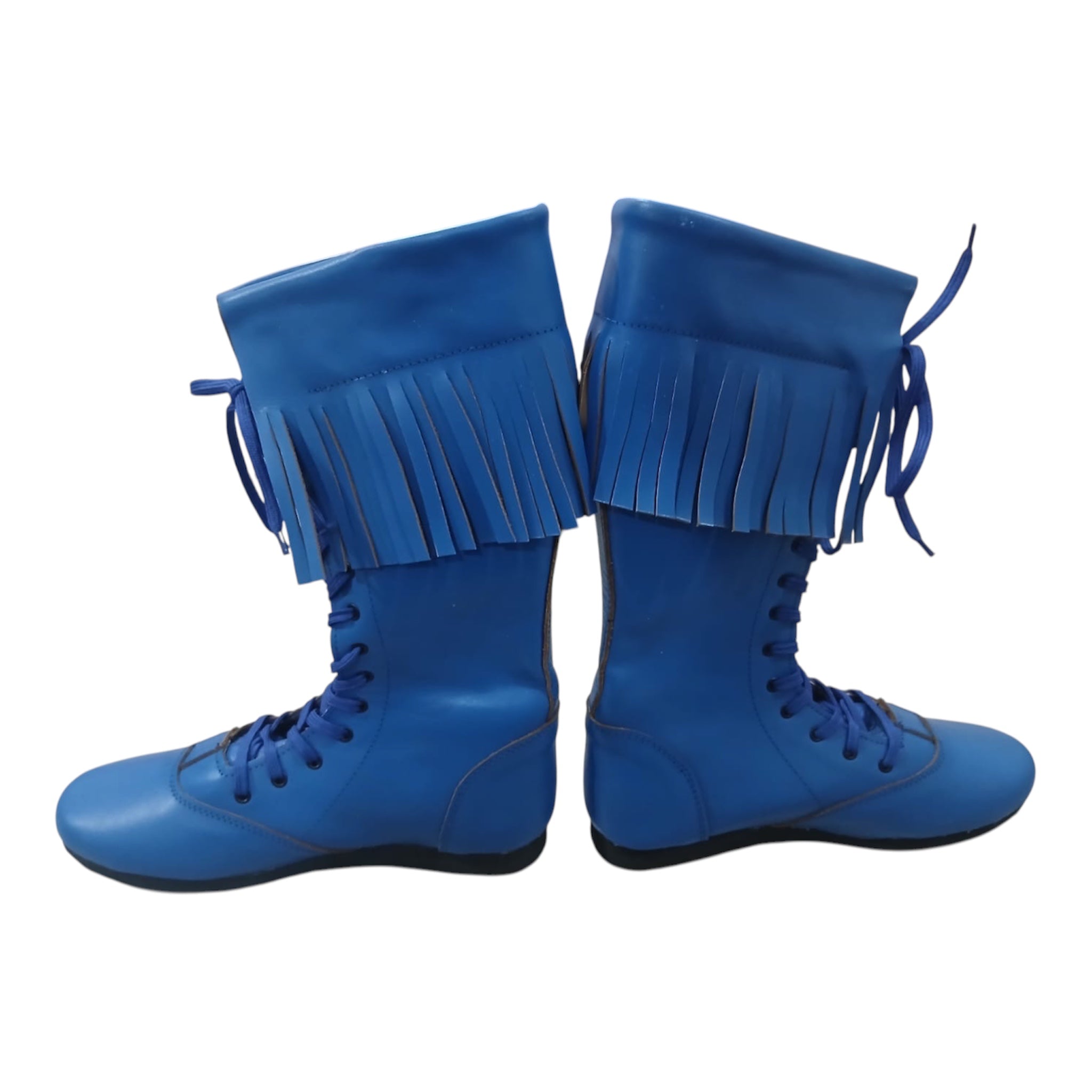 Wrestling Boots with Leather Fringes , Handmade, 100% Original Leather, Blue Color