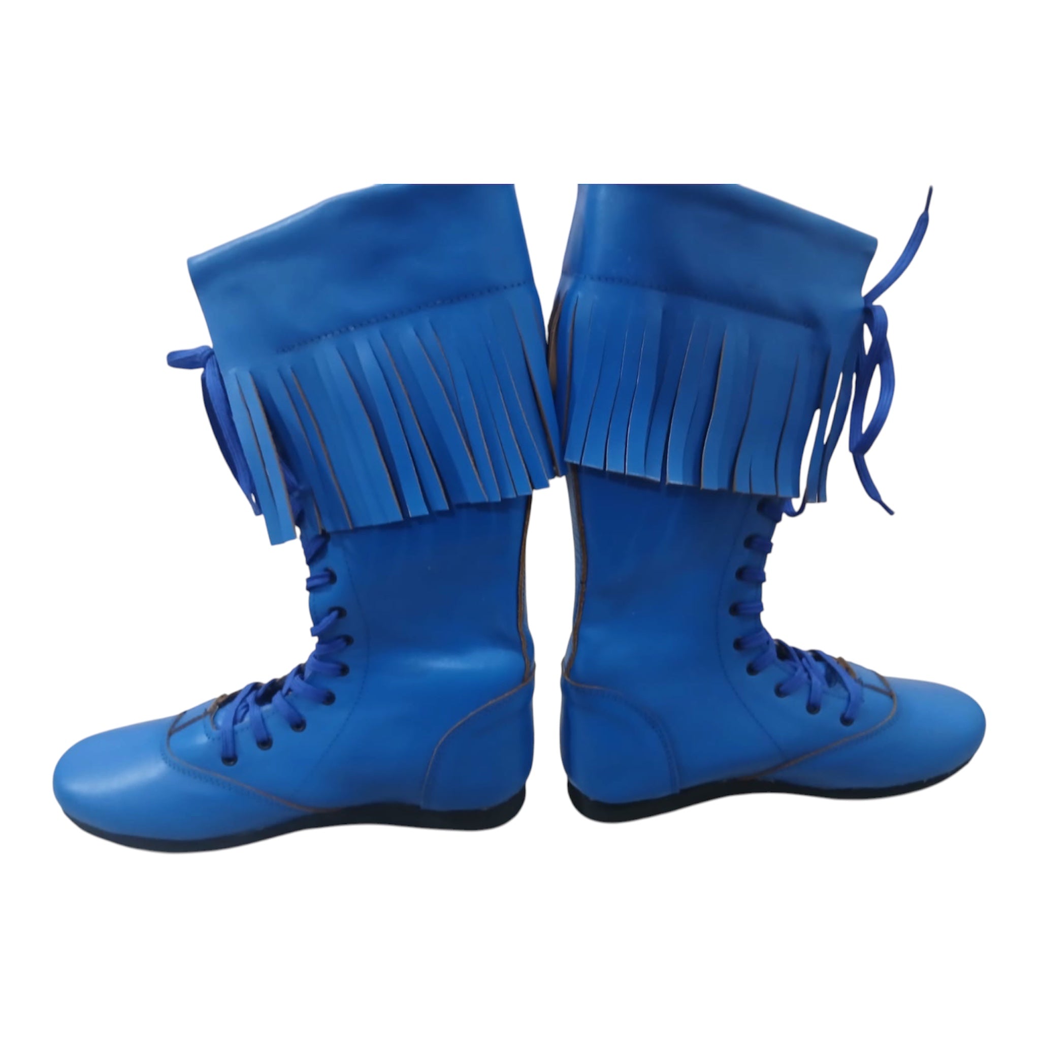 Wrestling Boots with Leather Fringes , Handmade, 100% Original Leather, Blue Color