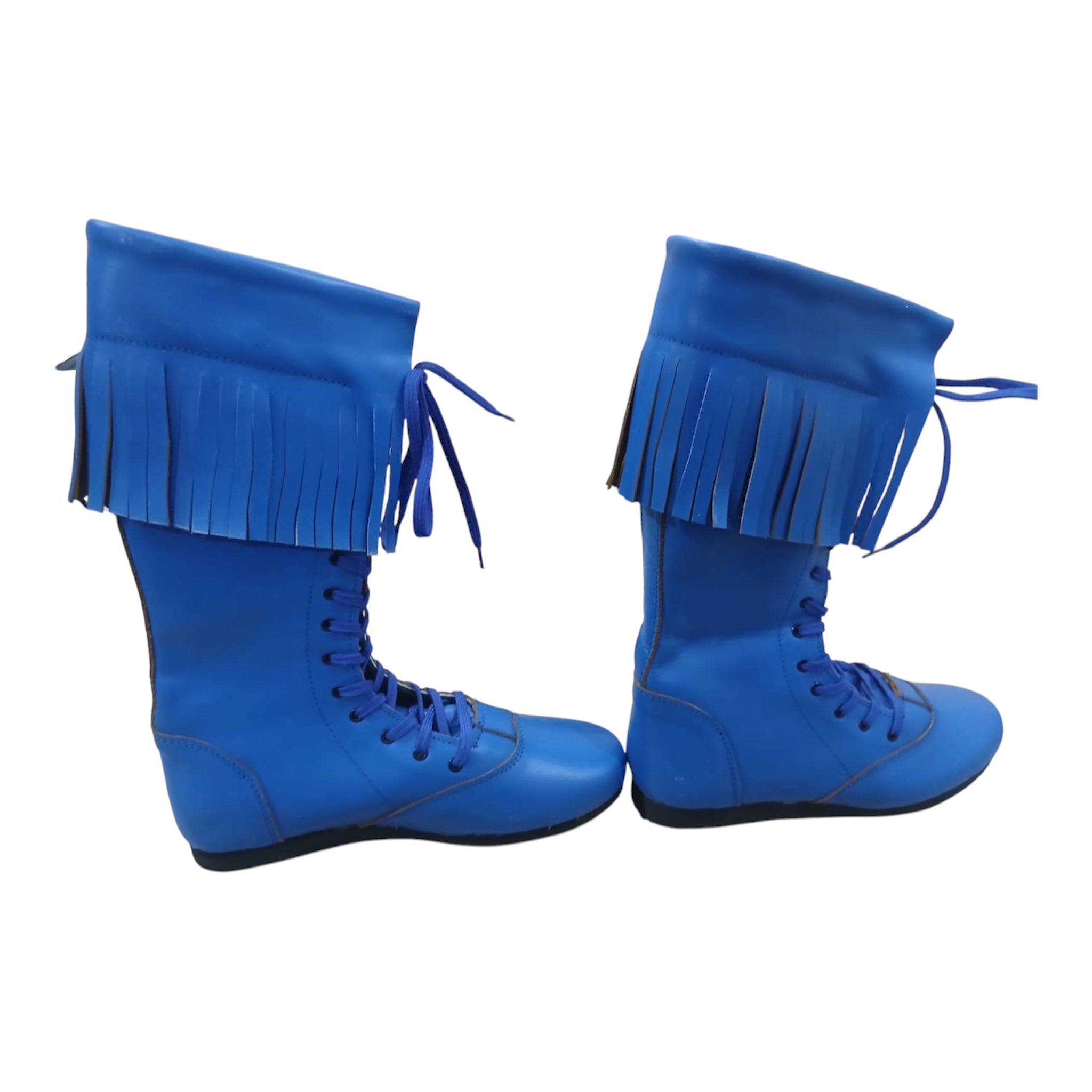 Wrestling Boots with Leather Fringes , Handmade, 100% Original Leather, Blue Color