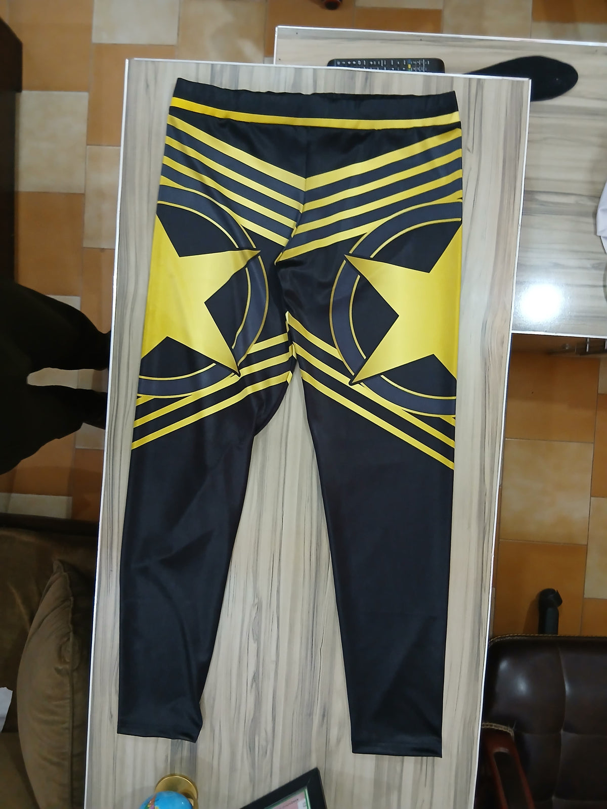 Men's Pro Wrestling Tights: Shiny Spandex, Lycra, Black and  Golden Star