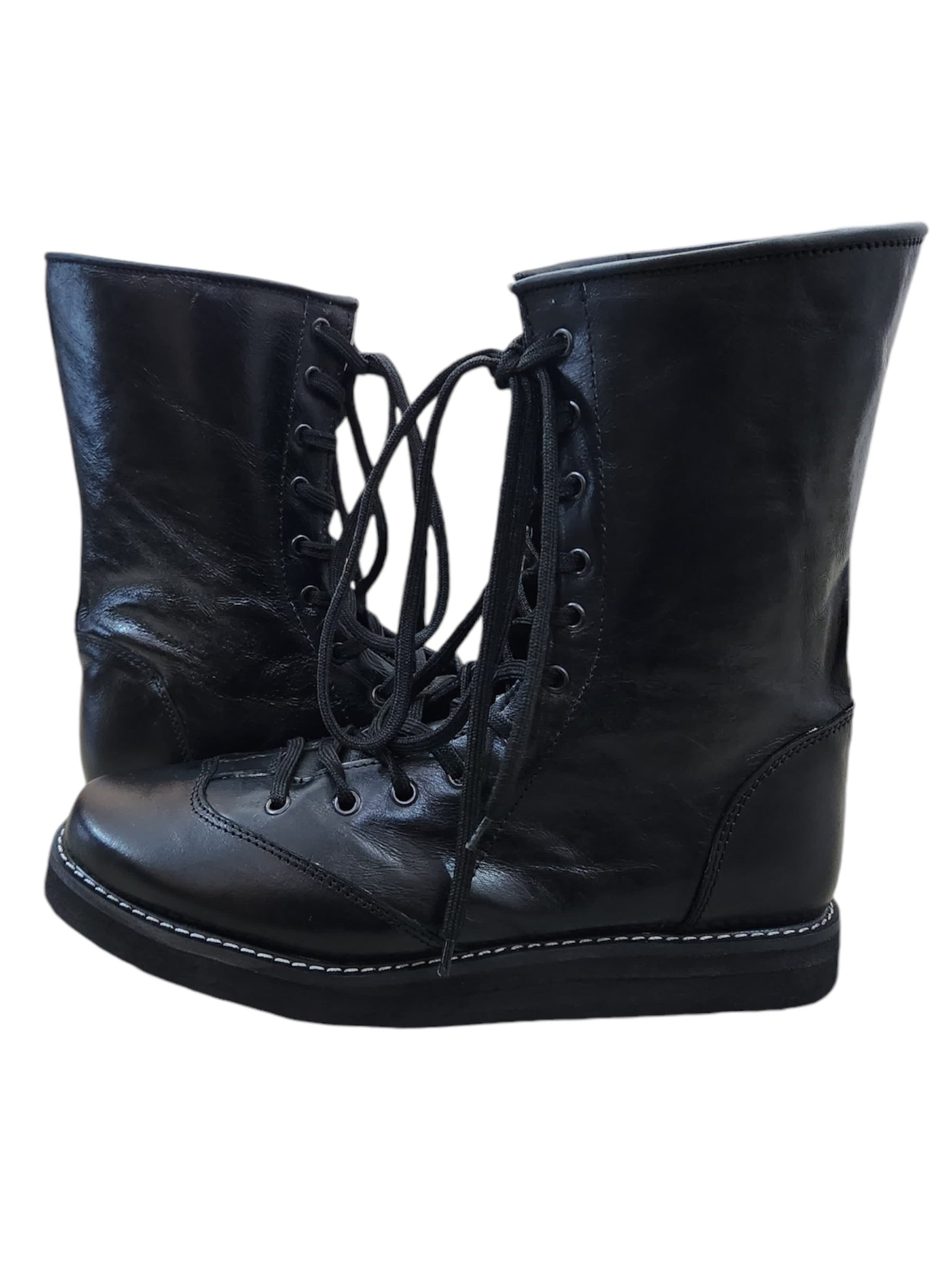 Professionele Stoeistewels, Lae Sny, 100% Oorspronklike Leer, Handgemaak, Swart Kleur, Bill Goldberg-geïnspireer