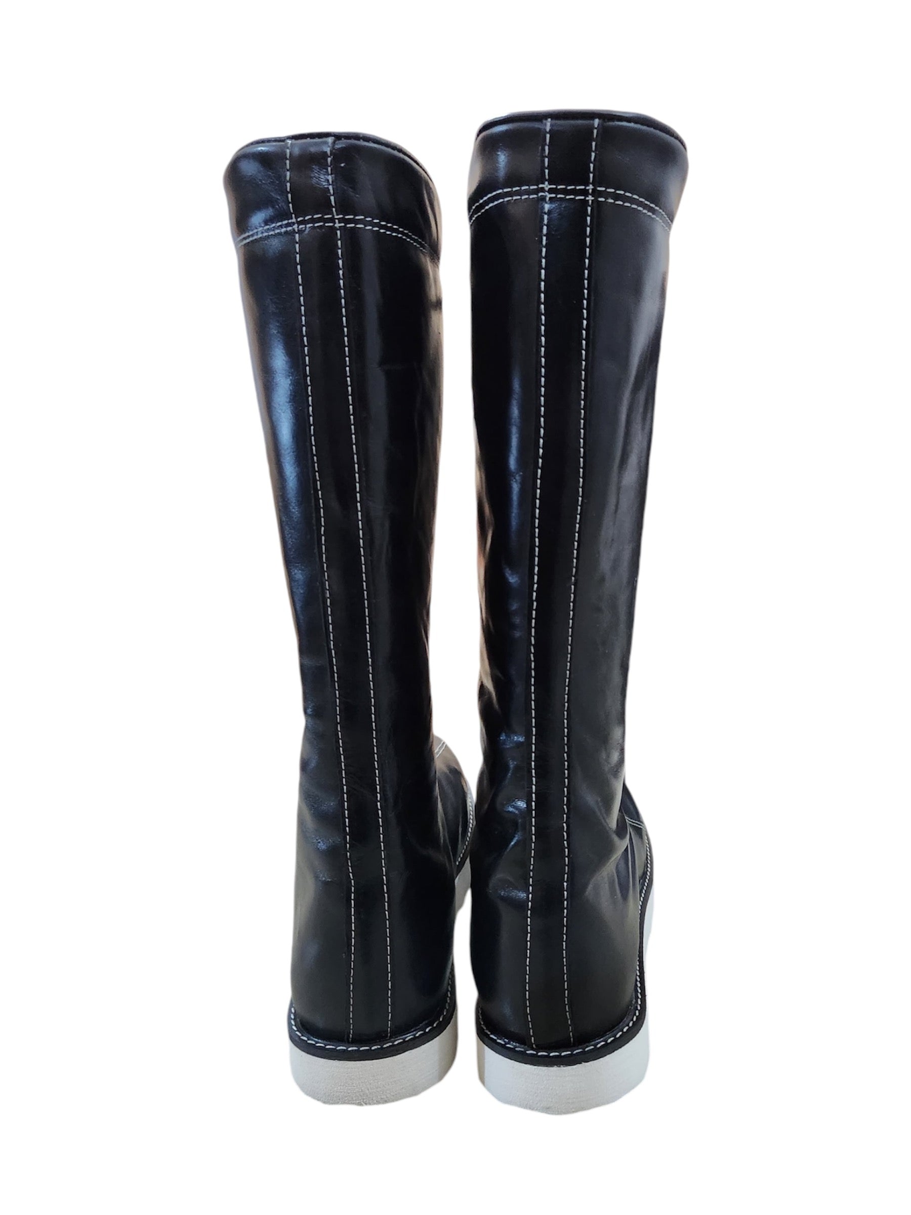 Handgemaakte Pro Stoeistewels – Swart Leer, Wit Steekwerk, Veters en Soolkontras, 100% Egte Leer