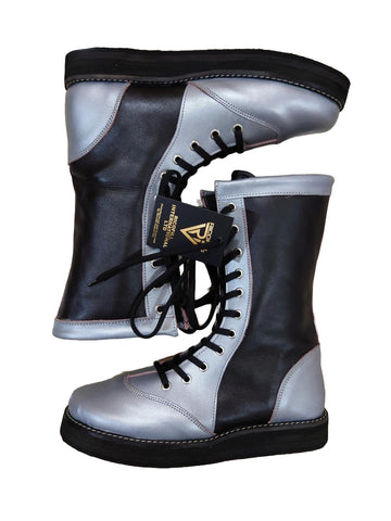 Stoeistewels, Handgemaak, 100% Oorspronklike Leer, Swart en Silwer Kleur, Aanpasbaar, Vetersluitingstyl