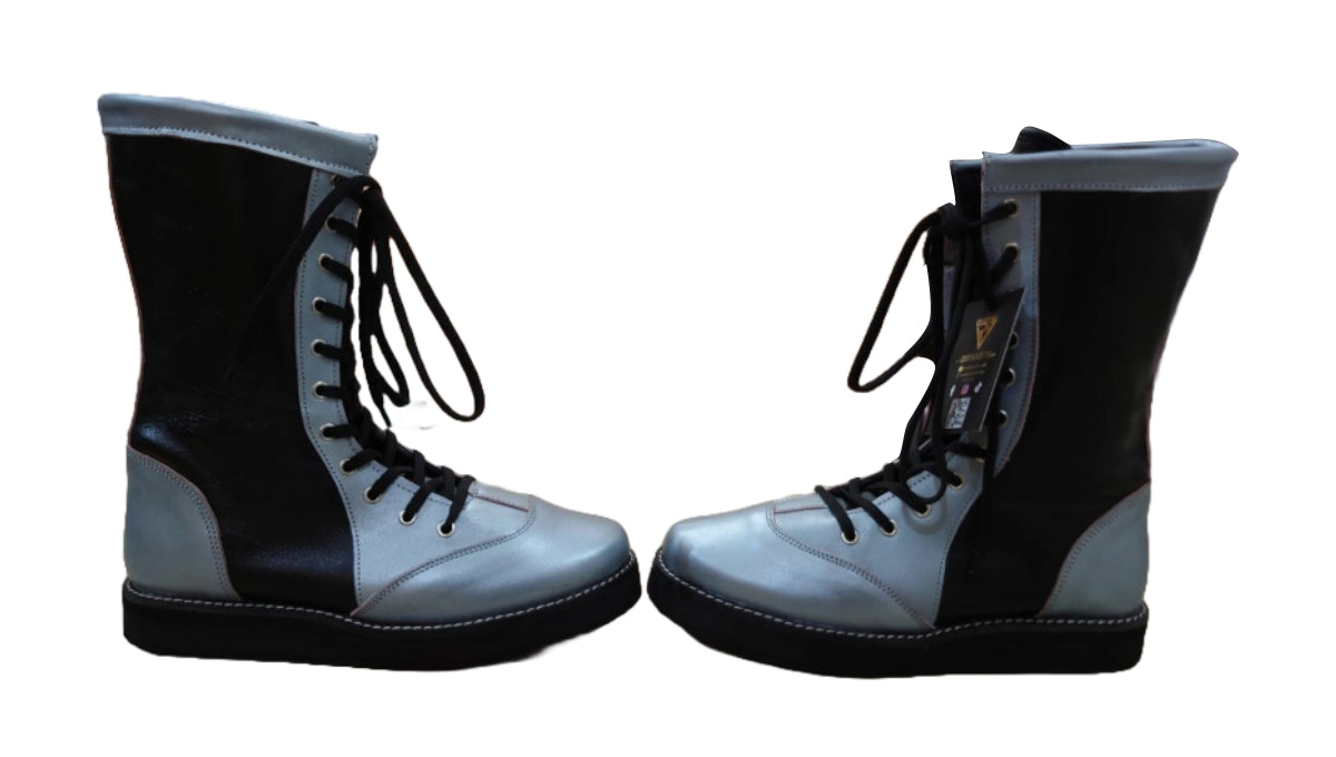 Stoeistewels, Handgemaak, 100% Oorspronklike Leer, Swart en Silwer Kleur, Aanpasbaar, Vetersluitingstyl