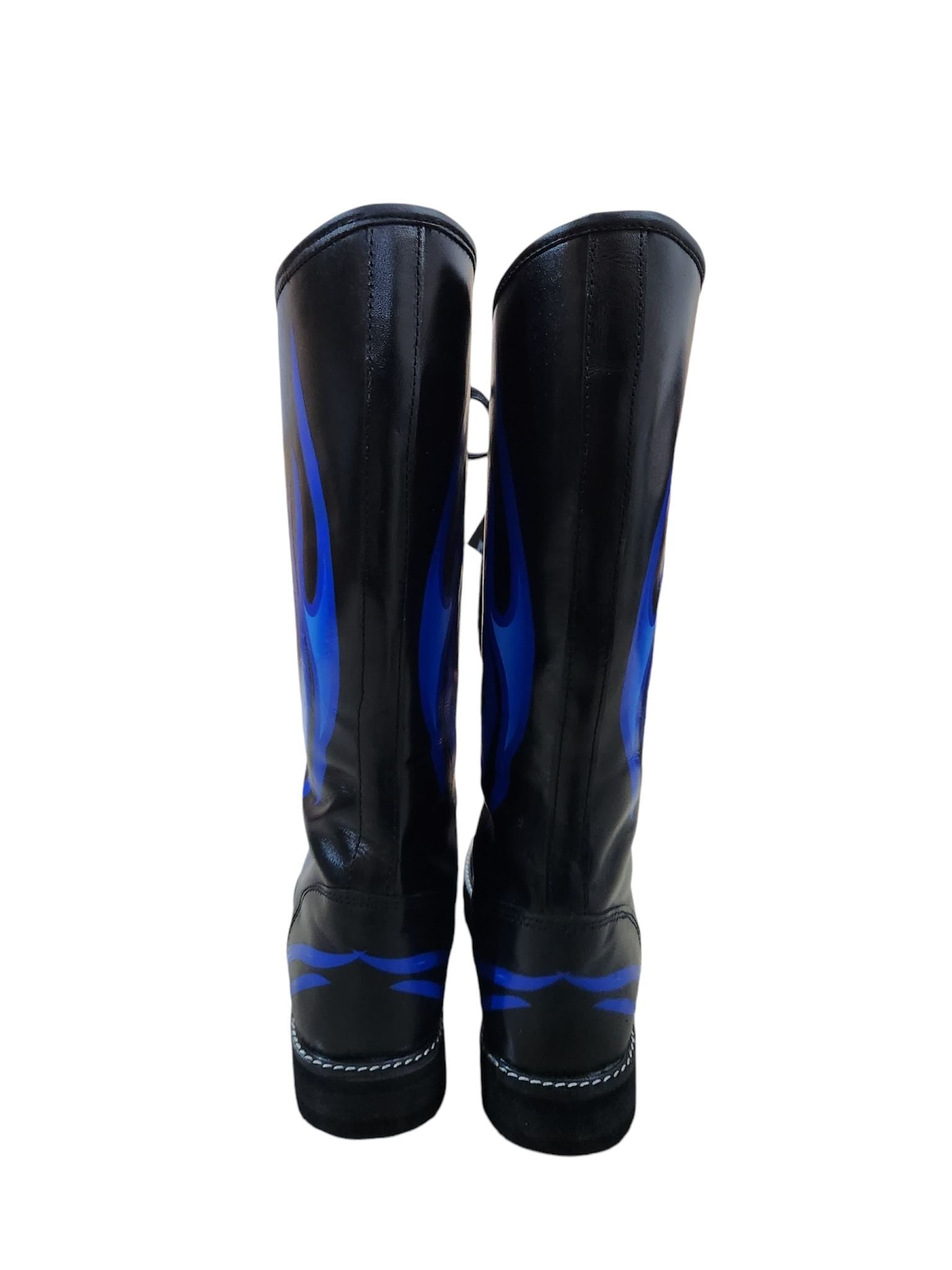 Pro Wrestling Boots, Handmade, 100% Pure Leather, Blue Fire Flames Design, Customizable
