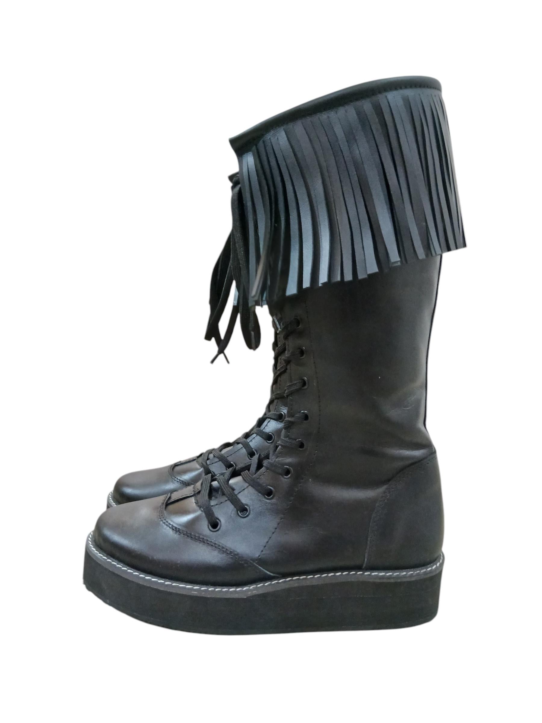 Stoeistewels met leerfranje, handgemaak, 100% oorspronklike leer, swart kleur