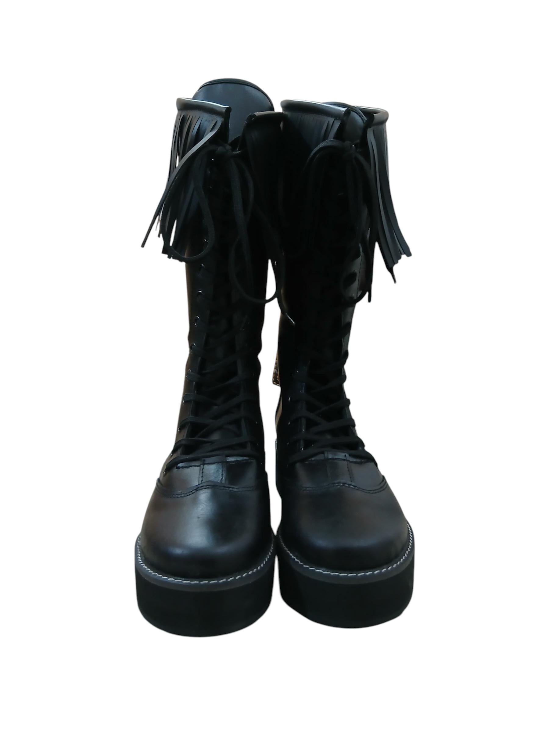 Stoeistewels met leerfranje, handgemaak, 100% oorspronklike leer, swart kleur