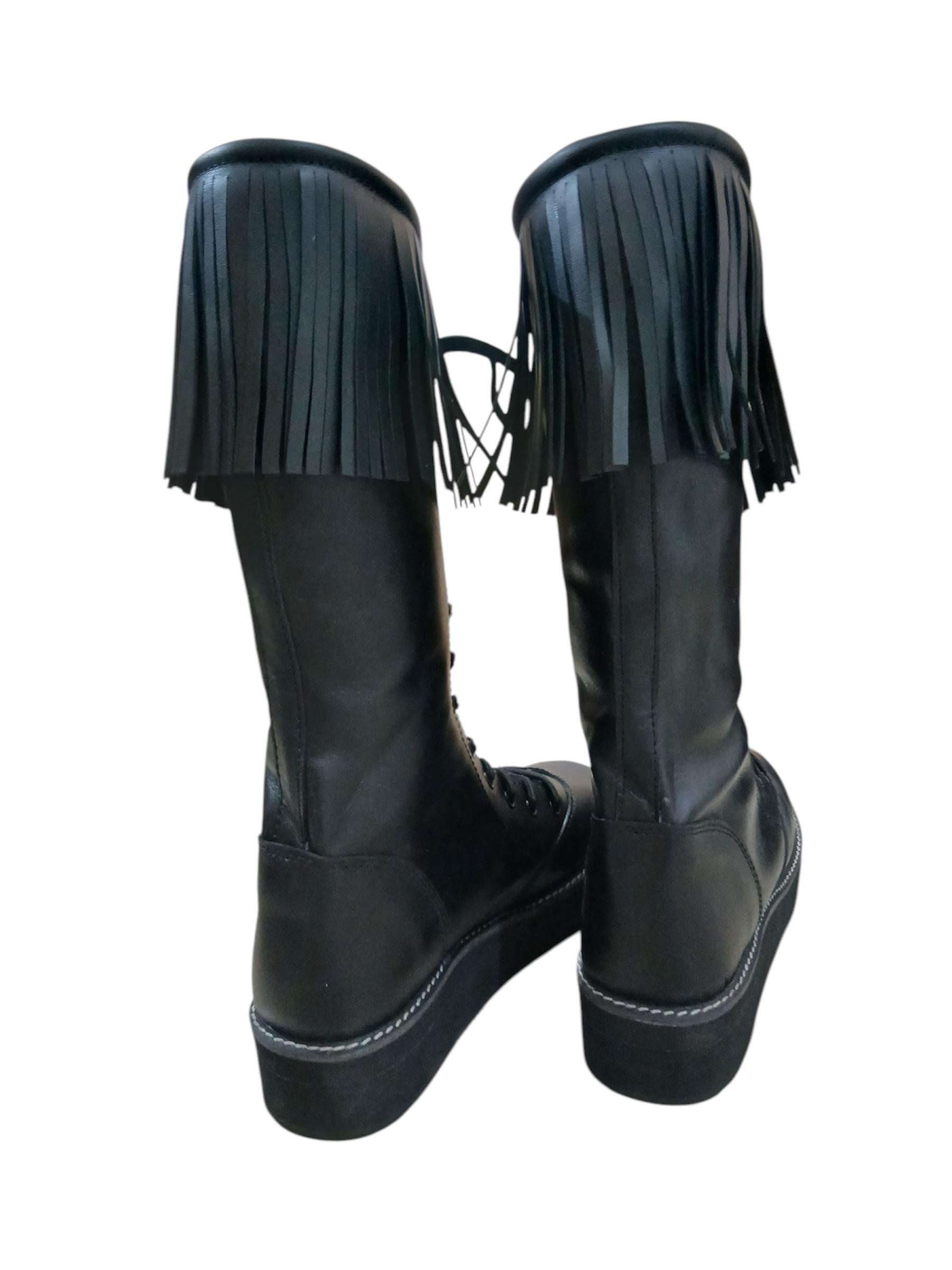 Stoeistewels met leerfranje, handgemaak, 100% oorspronklike leer, swart kleur