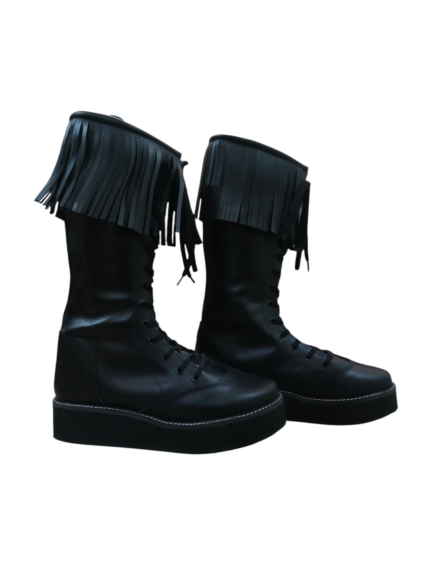 Stoeistewels met leerfranje, handgemaak, 100% oorspronklike leer, swart kleur