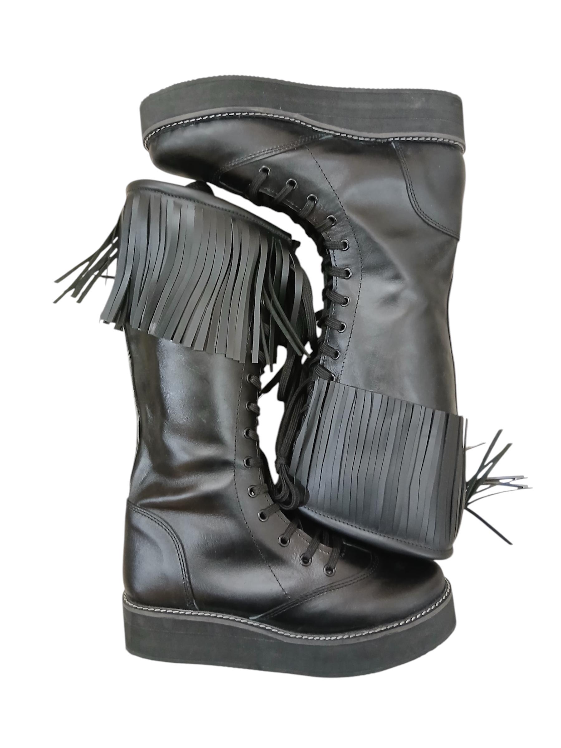 Stoeistewels met leerfranje, handgemaak, 100% oorspronklike leer, swart kleur