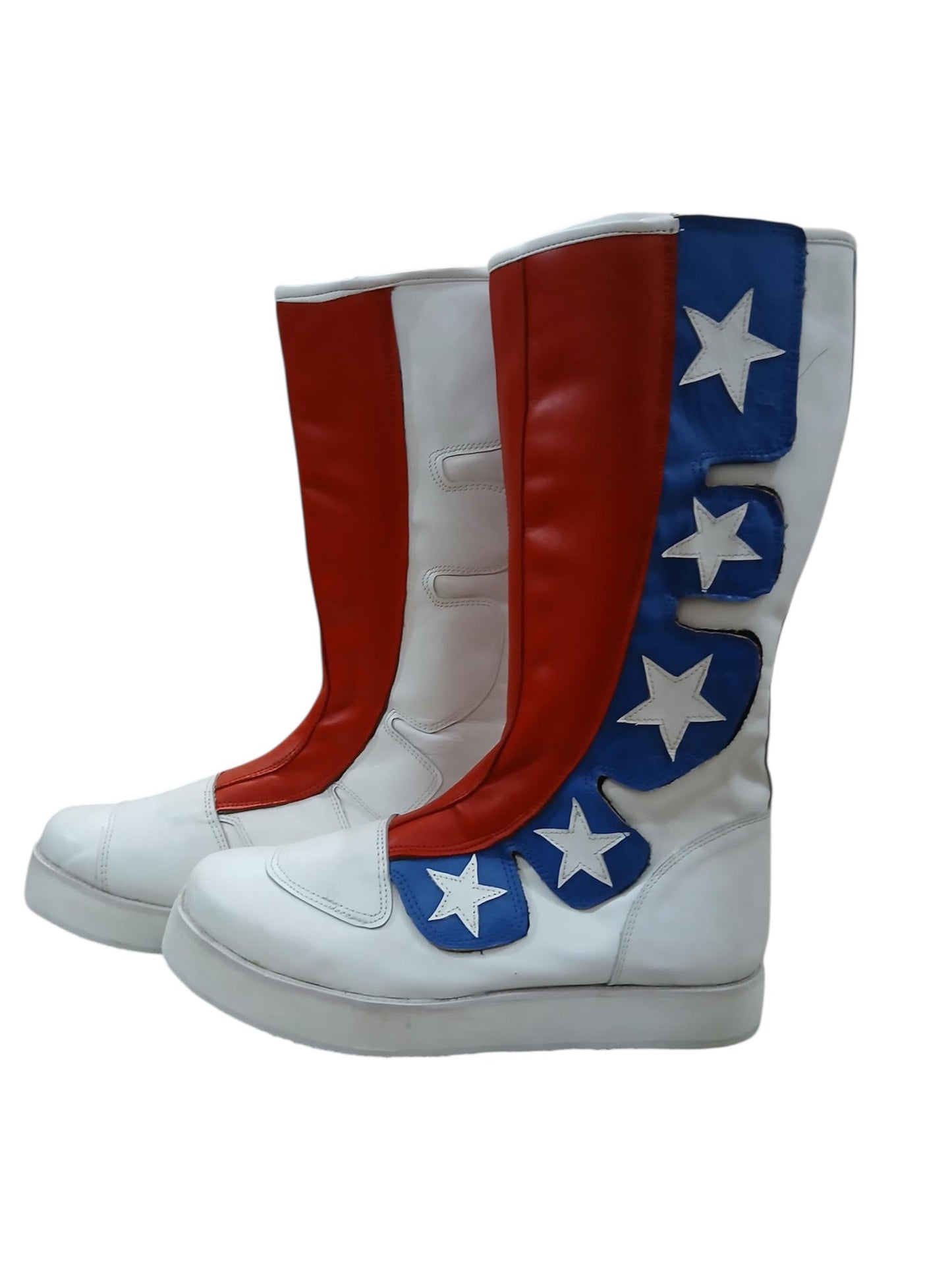 Pro Wrestling Boots, Handmade, 100% Original Leather, Hook and Loop style, white, red and blue with stars   Customizable